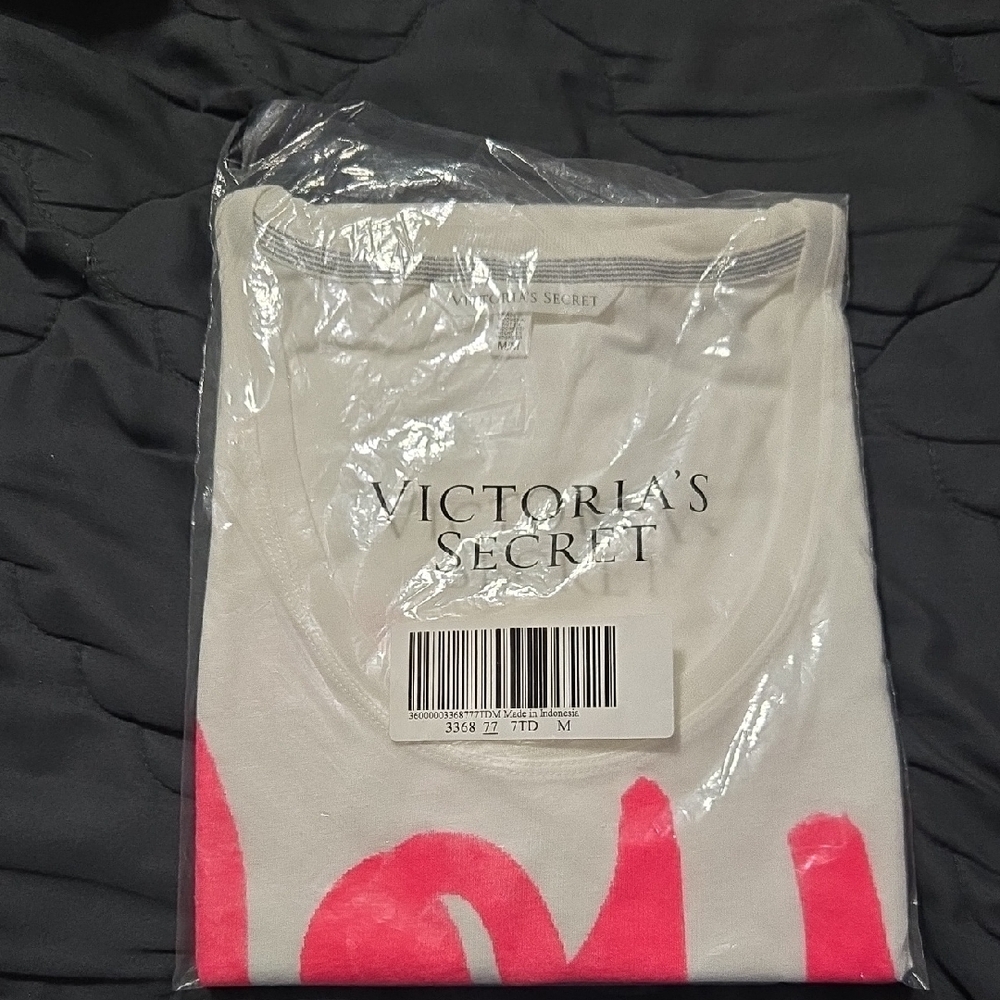 Victoria's Secret White Tee with Pink Design
